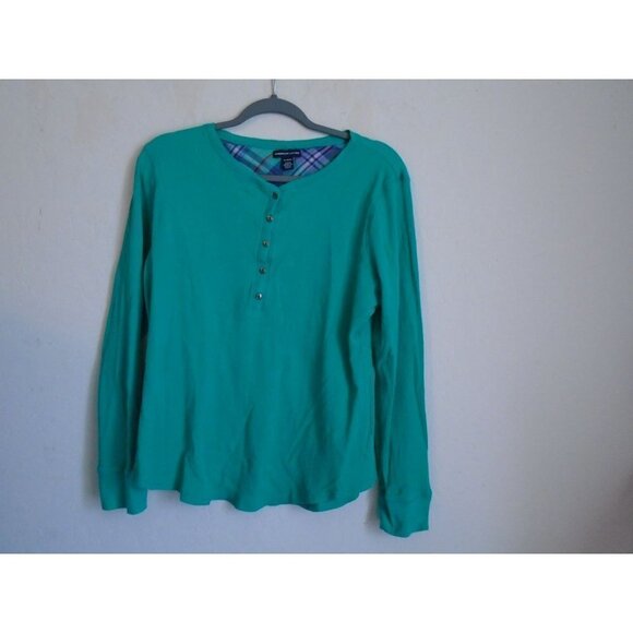 American Living Green XL Waffle Button Henley Shirt Women - Picture 4 of 10